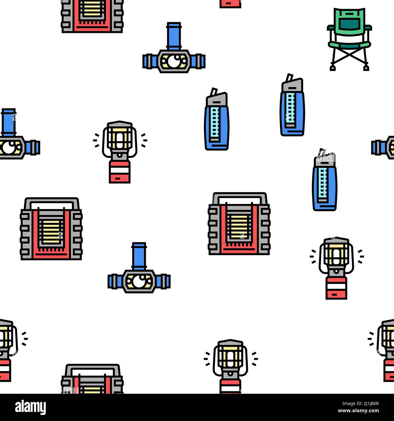 Camping Equipment And Accessories Vector Seamless Pattern Stock Vector ...
