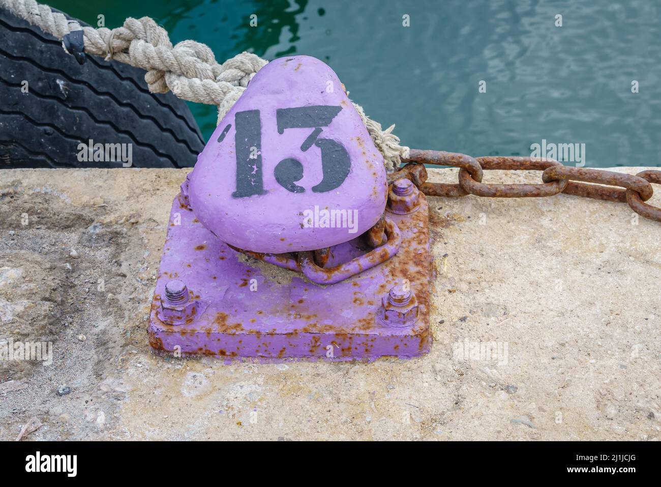 Mooring point number 13 in the port of Santa Pola. Alicante. Spain. Stock Photo