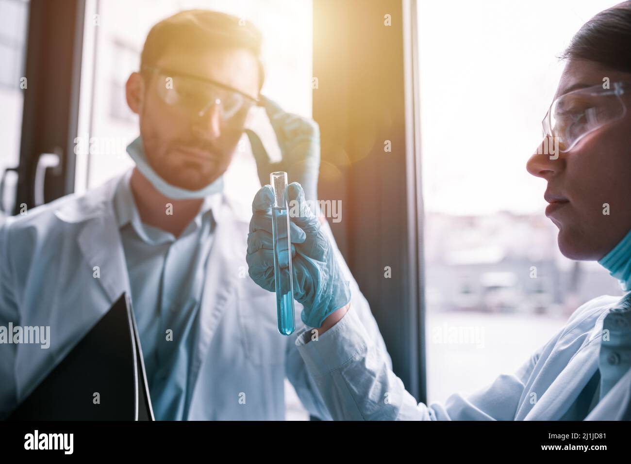 Medical science laboratory works on bacteria research against covid19