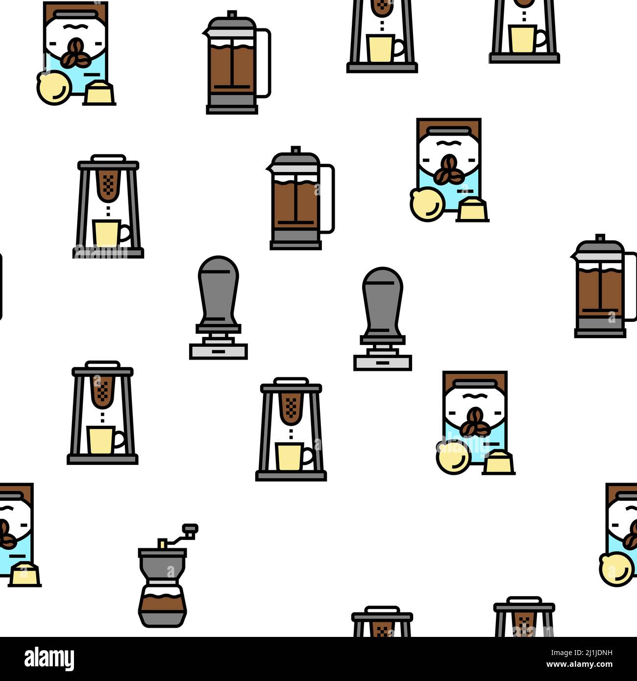 Coffee Make Machine And Accessory Vector Seamless Pattern Stock Vector ...