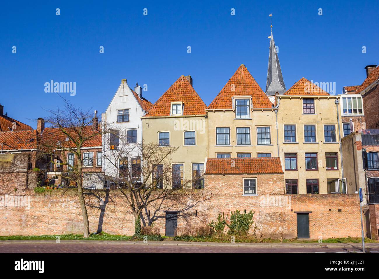 Old houses at the historic city wall in Deventer, Netherlands Stock