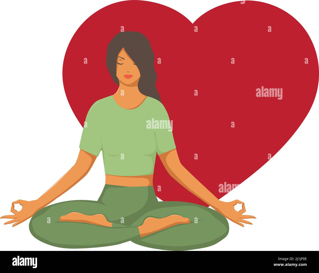 woman in yoga pose and red heart Stock Vector