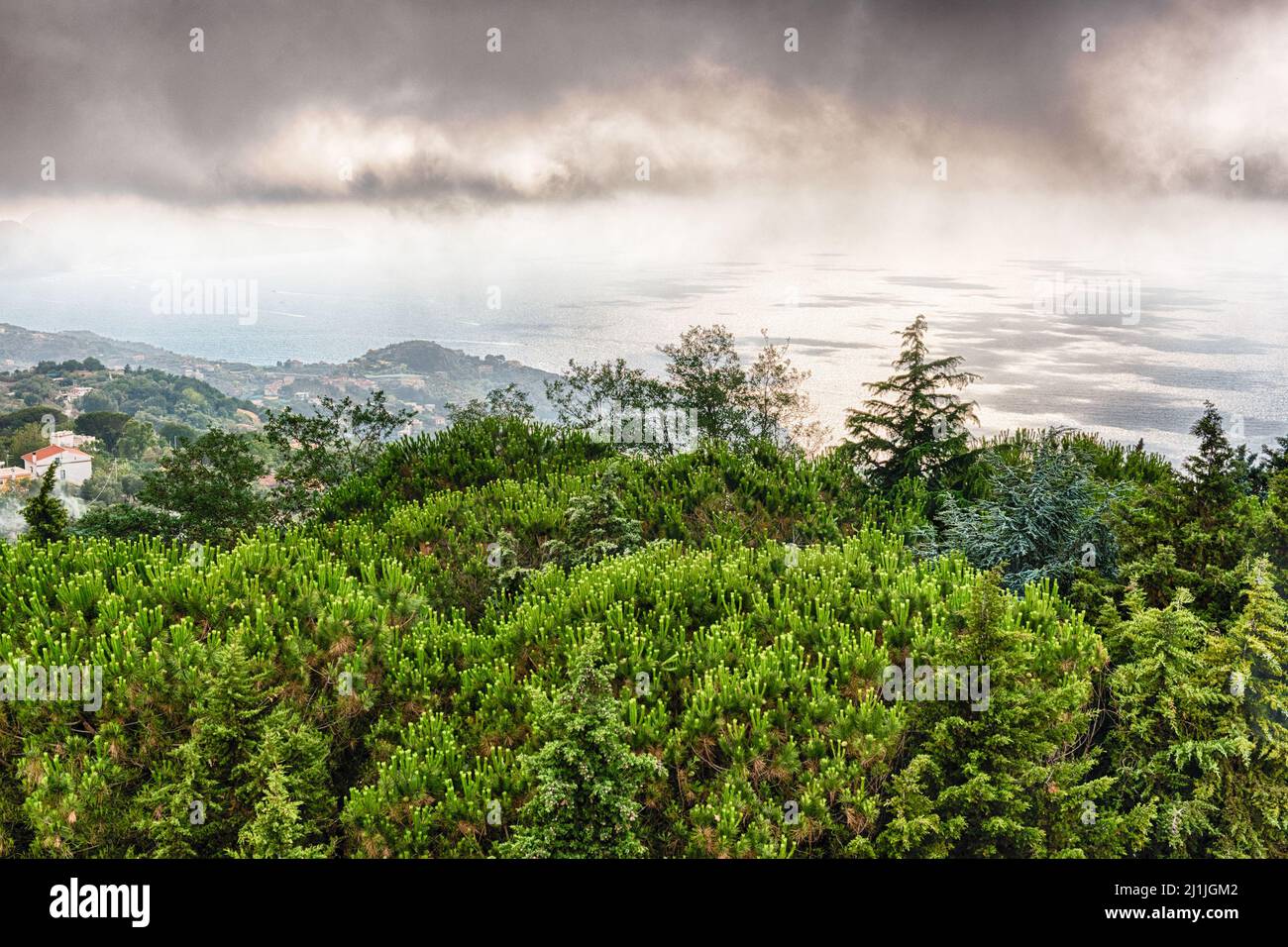 Aerial view of the coastline of Sorrento Peninsula in the town of Massa Lubrense, Italy Stock Photo