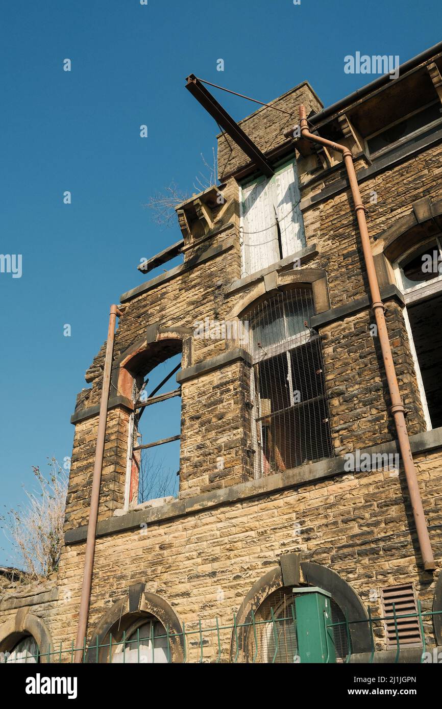 Keighley, West Yorkshire, UK. The remains of Dalton Mills after a big fire in March 2022. Dalton Mills. Stock Photo