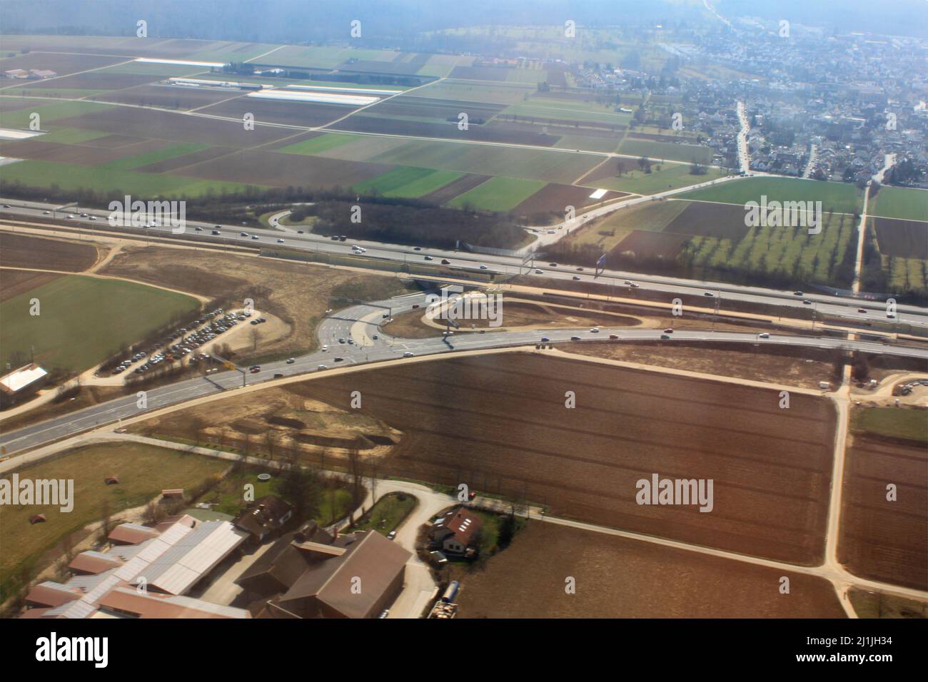 Luftansicht Autobahn Echtertinger Ei, Deutschland Stock Photo