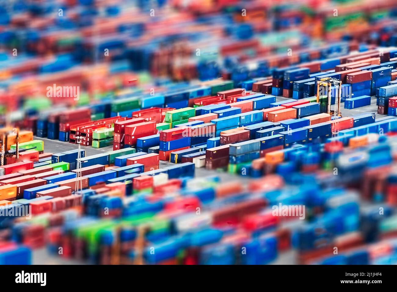 Texture made with an aerial view over shipping cargo containers stacked ...
