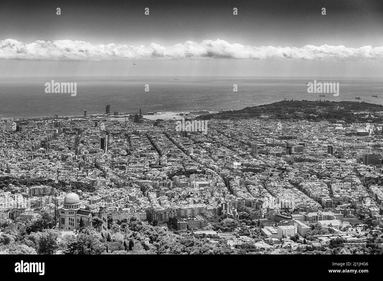 Scenic aerial view from Tibidabo mountain over the city of Barcelona, Catalonia, Spain Stock Photo