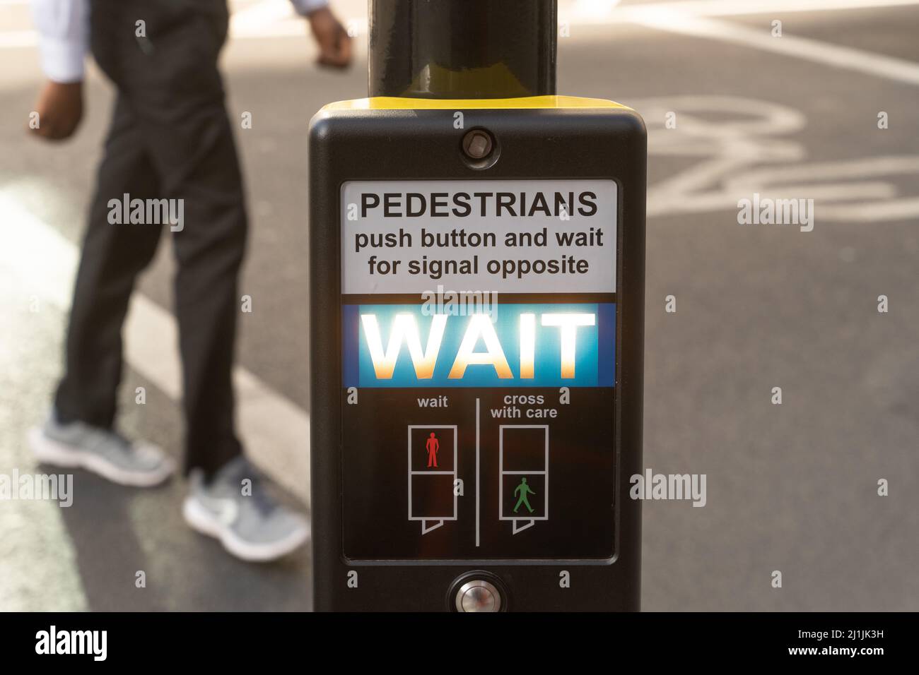 pedestrian crossing machine signalling traffic device Stock Photo