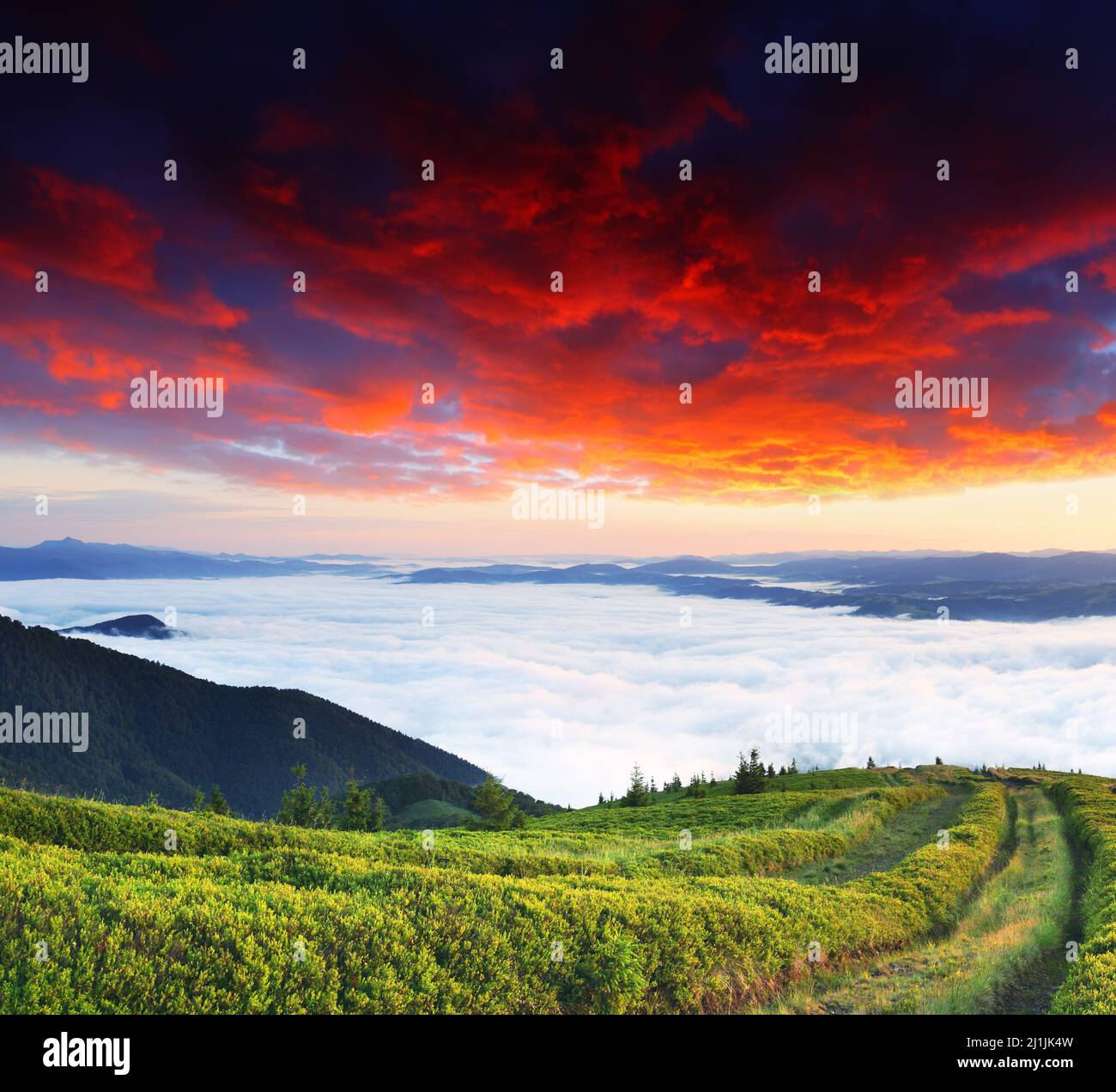 Landscape with mountains under morning sky with clouds Stock Photo - Alamy