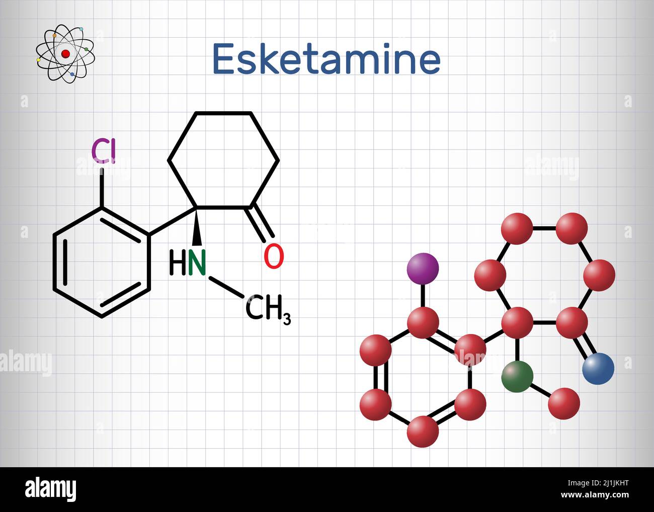 Esketamine molecule. It is the Senantiomer of ketamine, with analgesic