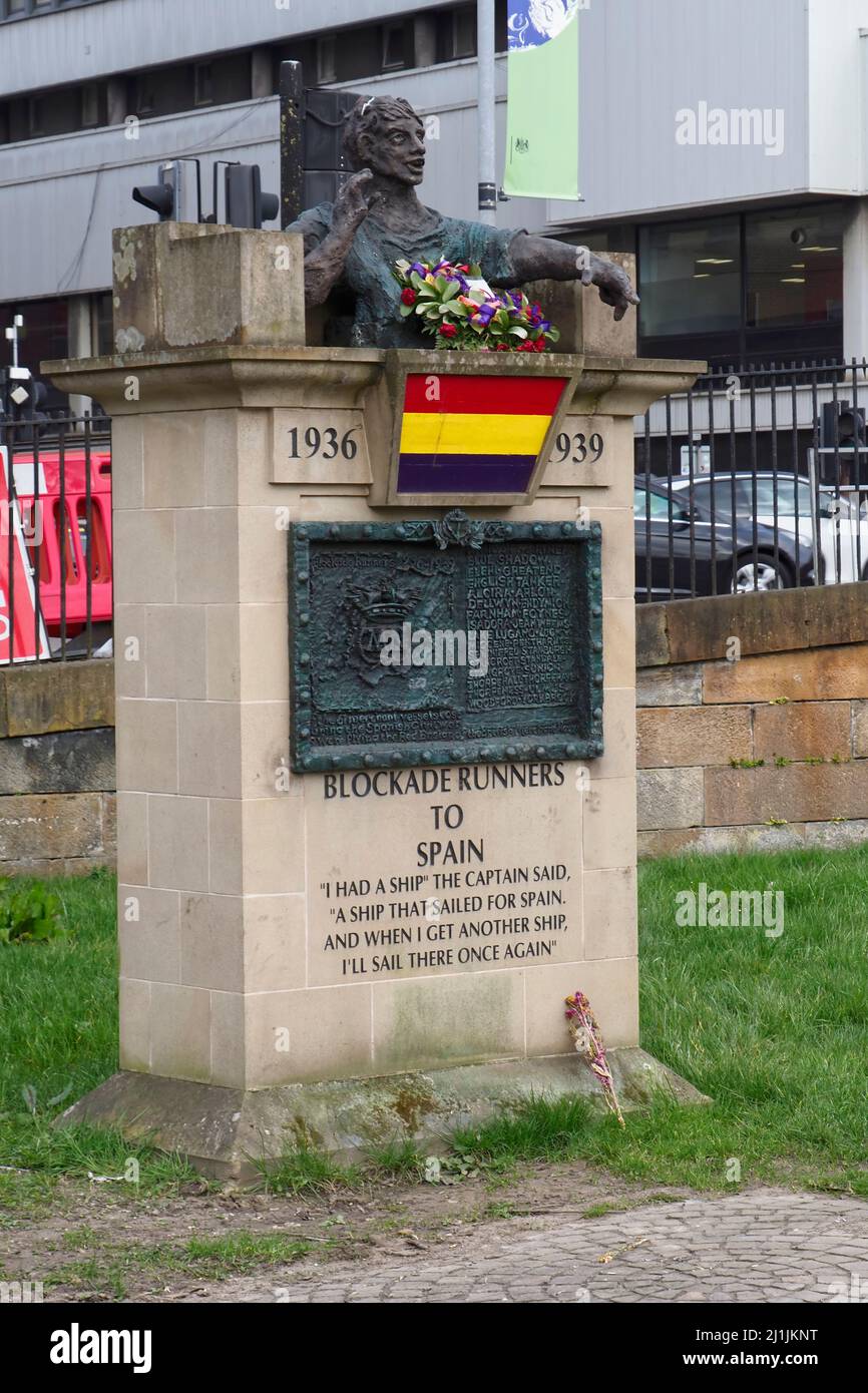 memorial to  seafarers who ran the blockade to supply the  anti-fascists and rescue refugees during the Spanish Civil War, clyde side,Glasgow,Scotland Stock Photo
