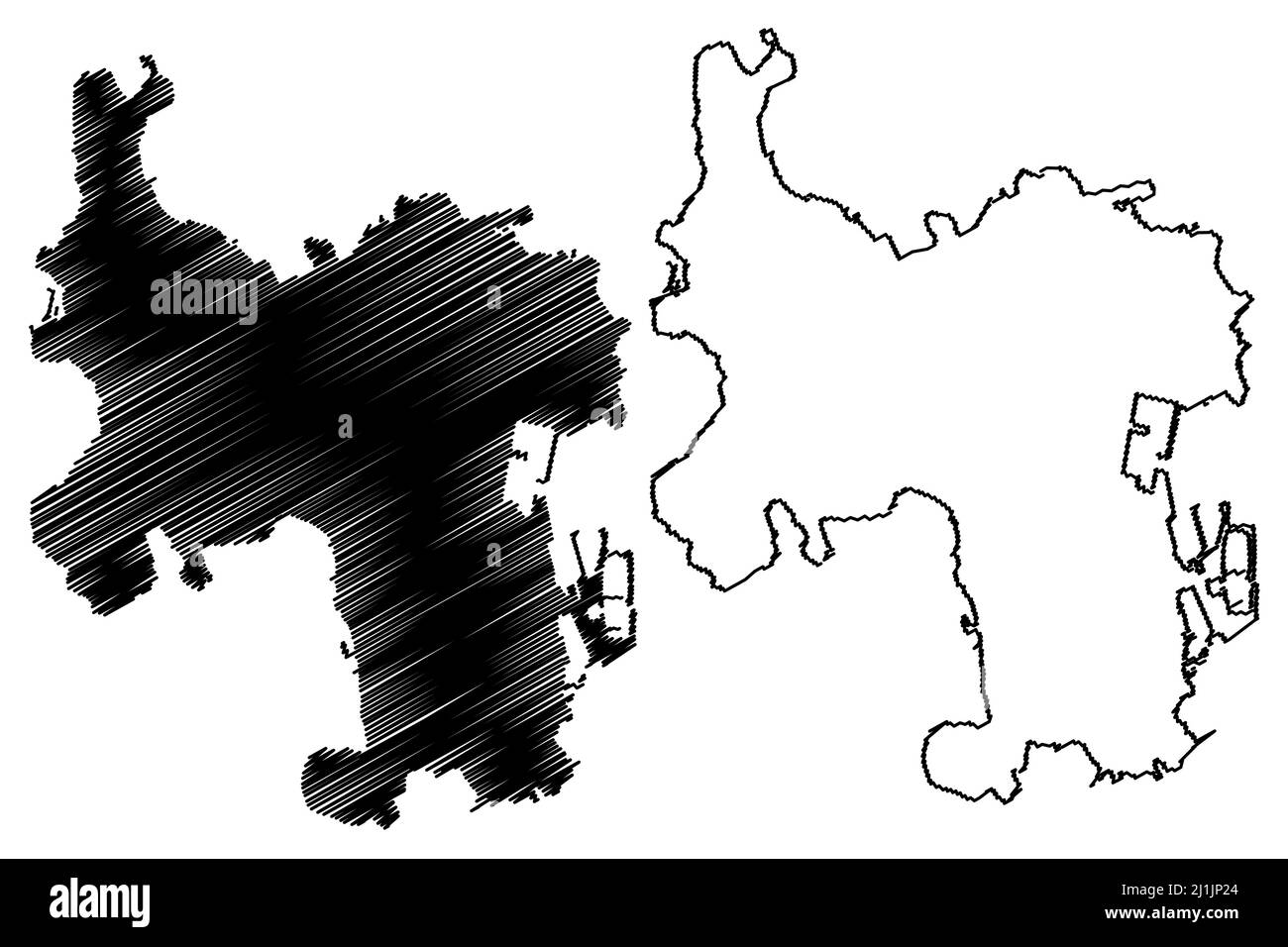 Lauttasaari island (Republic of Finland, Helsinki) map vector illustration, scribble sketch Drumso map Stock Vector