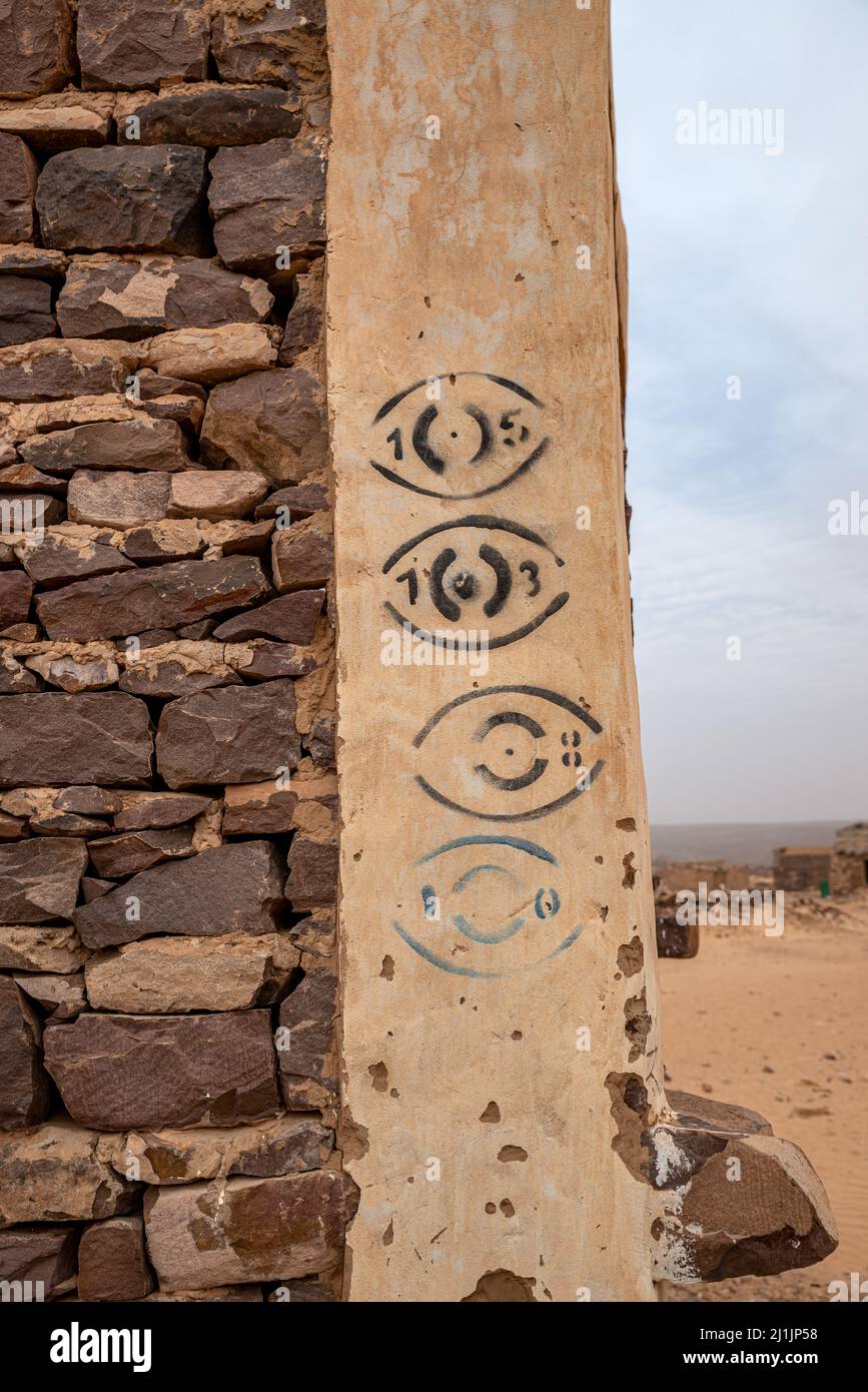 Symbols on a wall for a eye checking medical campaign, Toungat, Mauritania Stock Photo