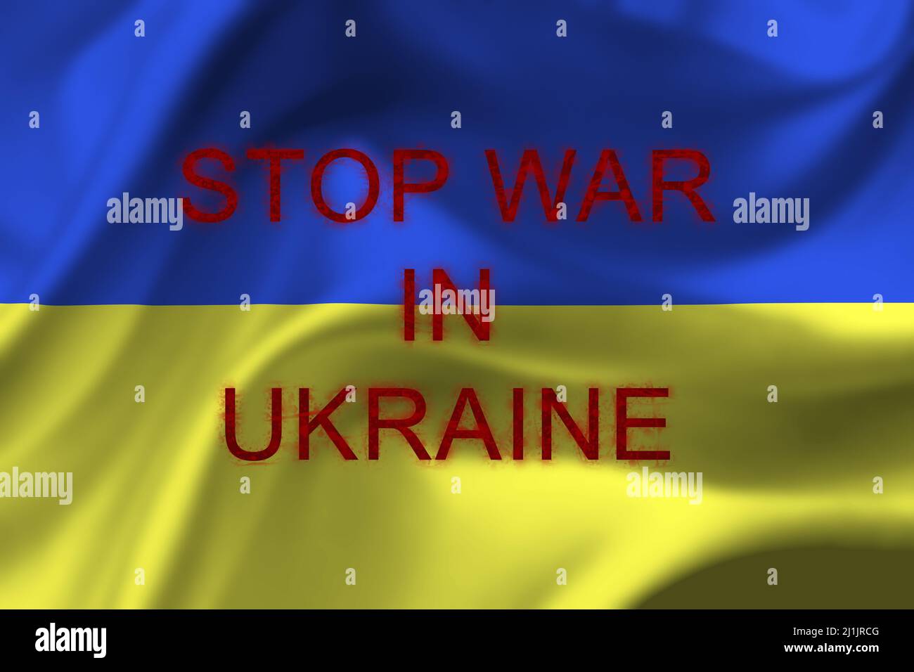 Ukraine flag with sign 'STOP WAR IN UKRAINE' Stock Photo