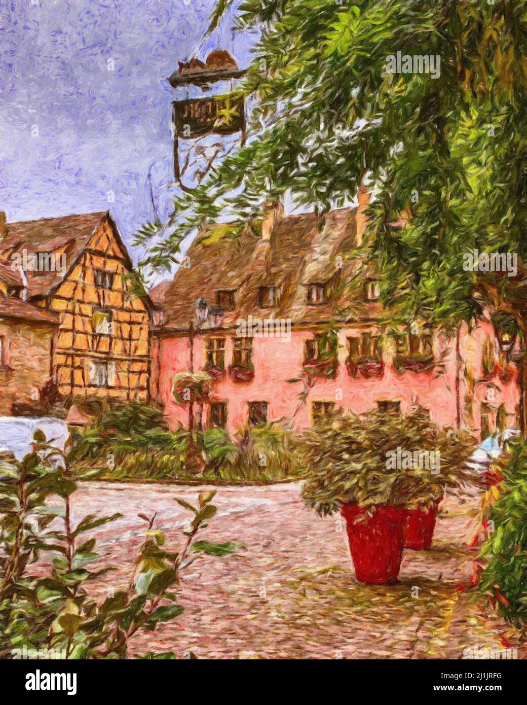 Colorful painting modern artistic artwork drawing in oil european