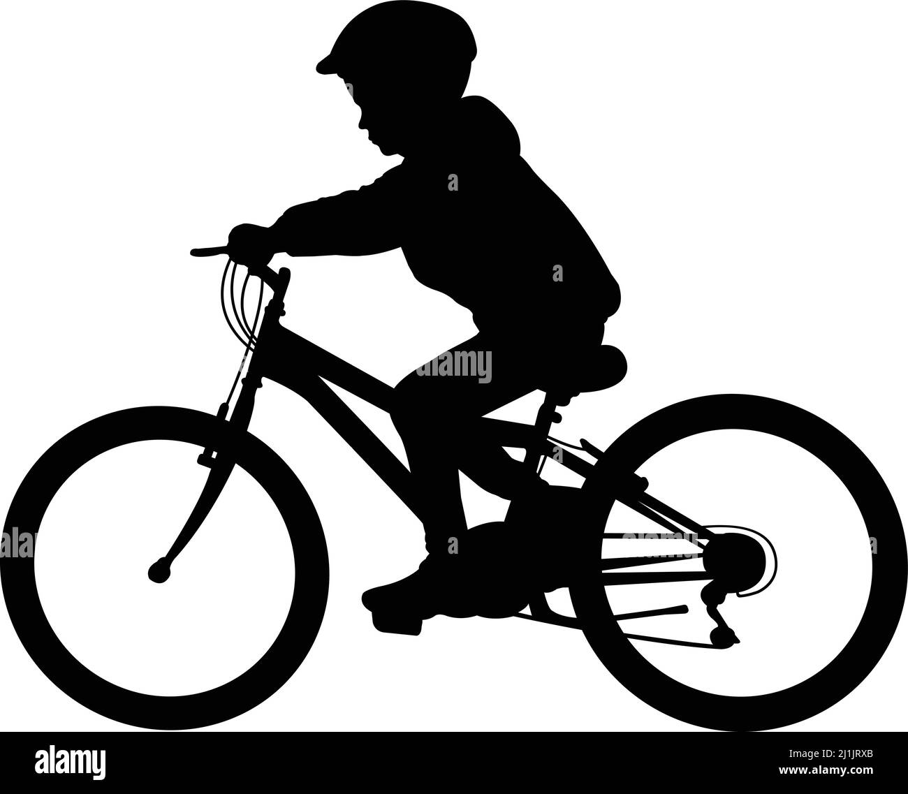 school boy riding MTB silhouette - vector Stock Vector