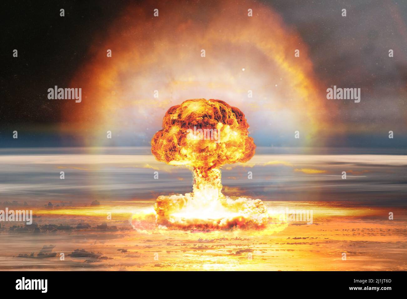 Nuclear explosion on planet Earth. Elements of this image furnished by NASA. Stock Photo