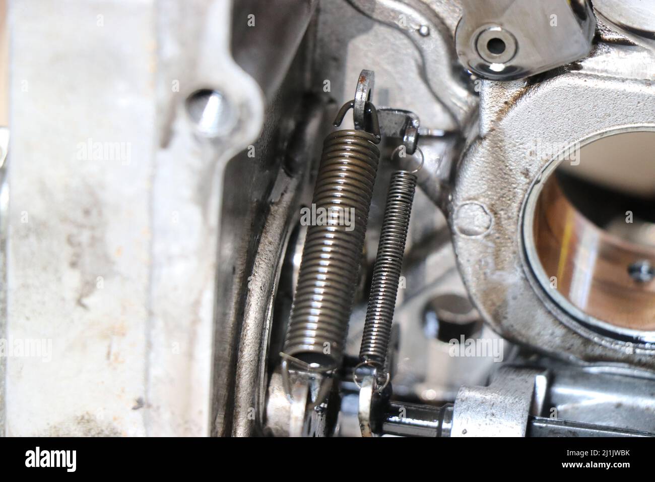 Focus on springs of an internal combustion engine that is disassembled for some repair works Stock Photo