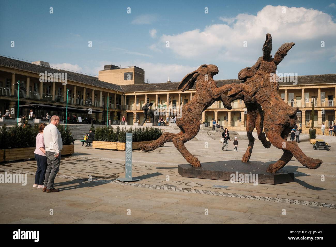 Sophie Ryder Sculptures on display at The Piece Hall, Halifax, UK. Stock Photo
