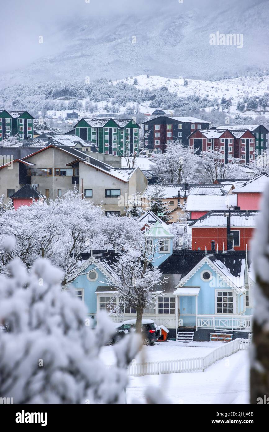 City of Ushuaia in winter season Stock Photo