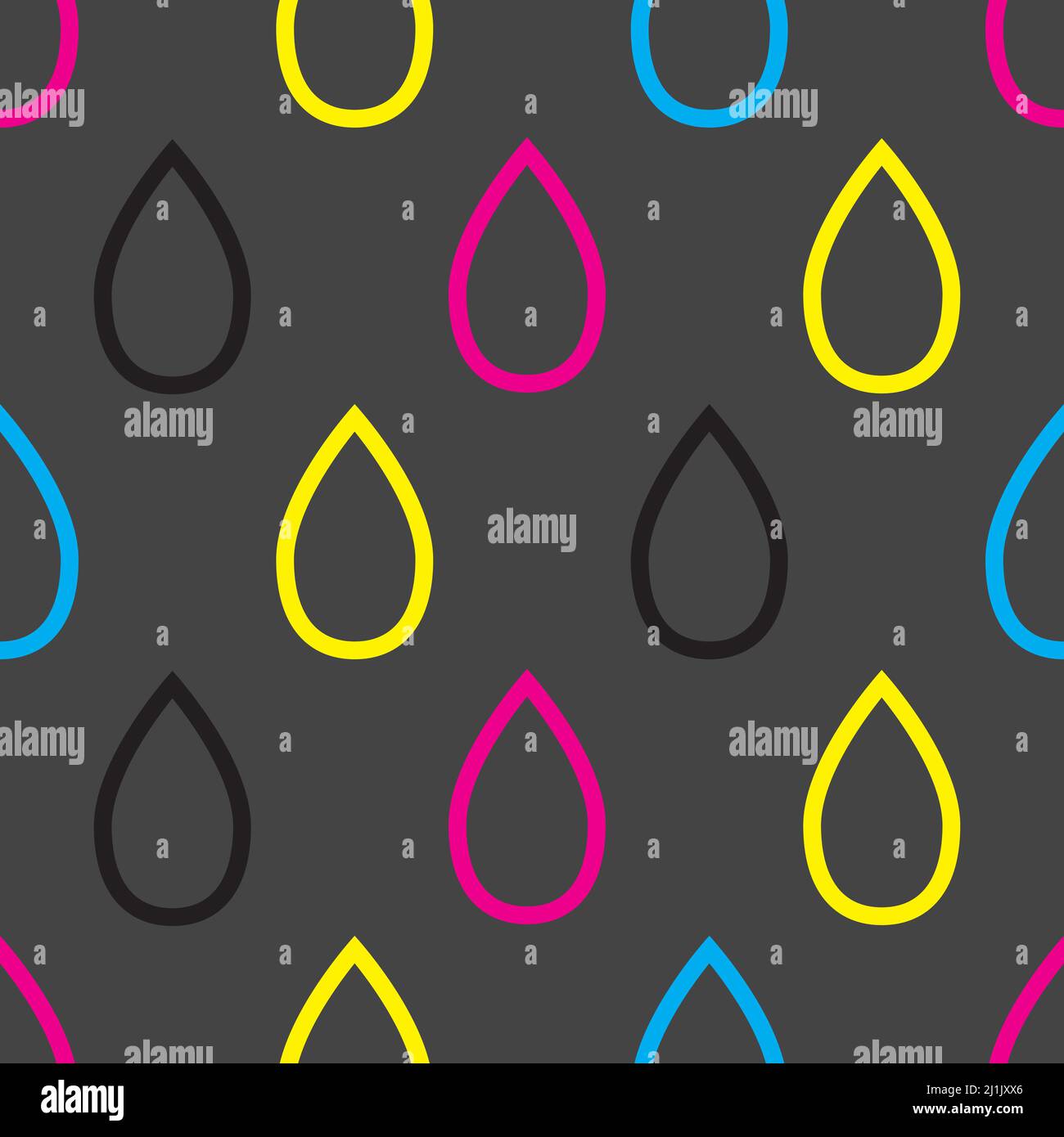 CMYK drops seamless geometric flat pattern. CMYK background. Vector illustration, backdrop Stock Vector