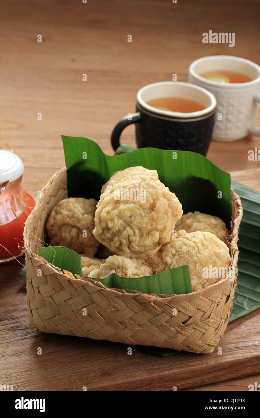Indonesian Snack Food Bakso Goreng or Deep Fried Meatball. Made from