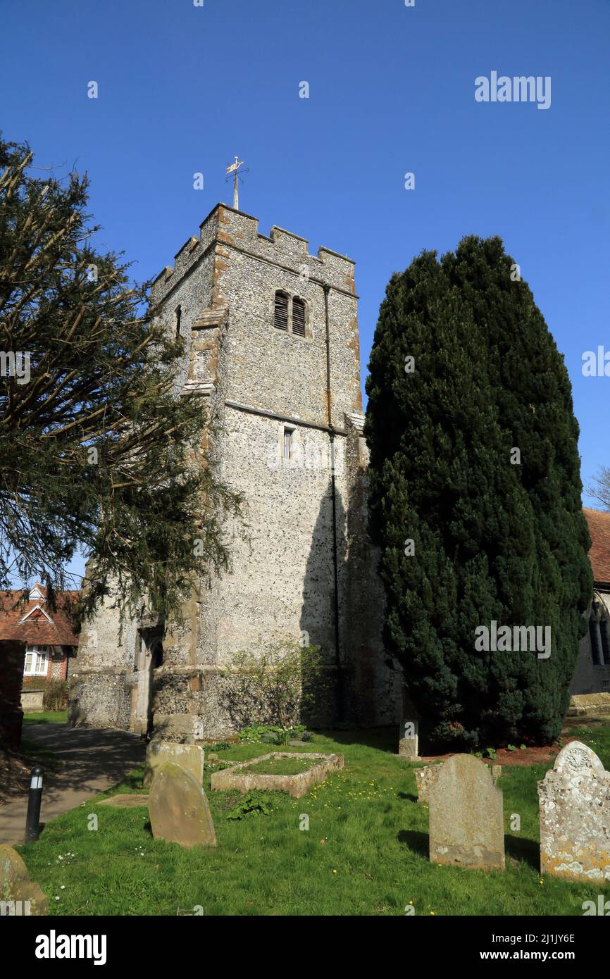 Tower of St Giles Church, Church Lane, Kingston, Canterbury, Kent, England, United Kingdom Stock