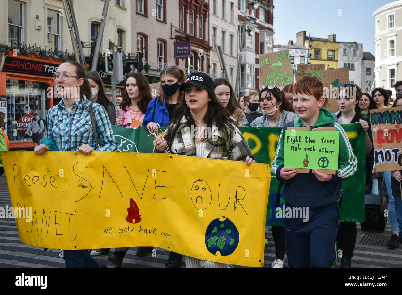 Cork city, Ireland. 2nd Mar, 2022. Fridays for future Cork participated in global climate change protest in Grand parade. Credit: Karlis Dzjamko/Alamy Live News Stock Photo