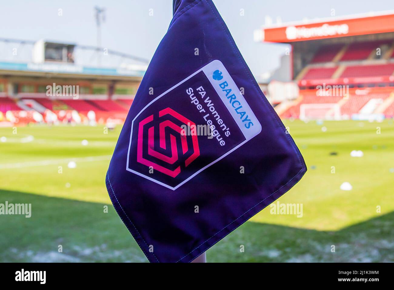 Cloe up of the FA women’s Super league flag before the Barclays FA Women's Super League match at the Banks's Stadium, Walsall. Picture date: Saturday March 26, 2022. Stock Photo