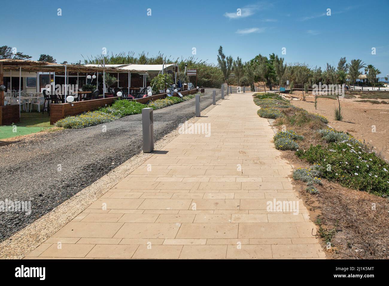 Long seafront promenade with bars and restaurants in Protaras, Cyprus Stock Photo Alamy