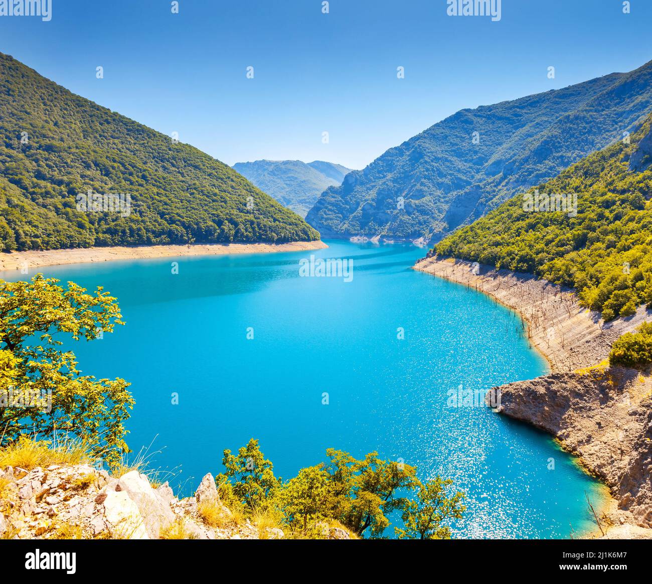 The famous Piva Canyon with its fantastic reservoir. National park Montenegro and Bosnia and Herzegovina, Balkans, Europe. Beauty world. Stock Photo