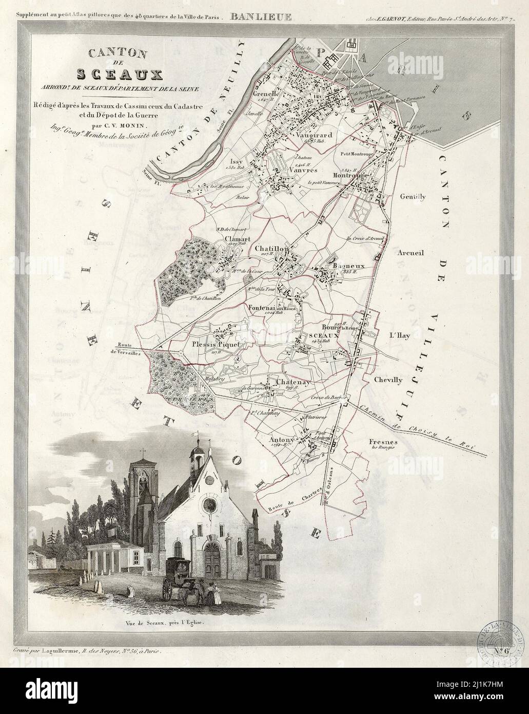 Vintage map France cantons 19th century. All maps are beautifully hand drawn and illustrated showing France at the time. Stock Photo