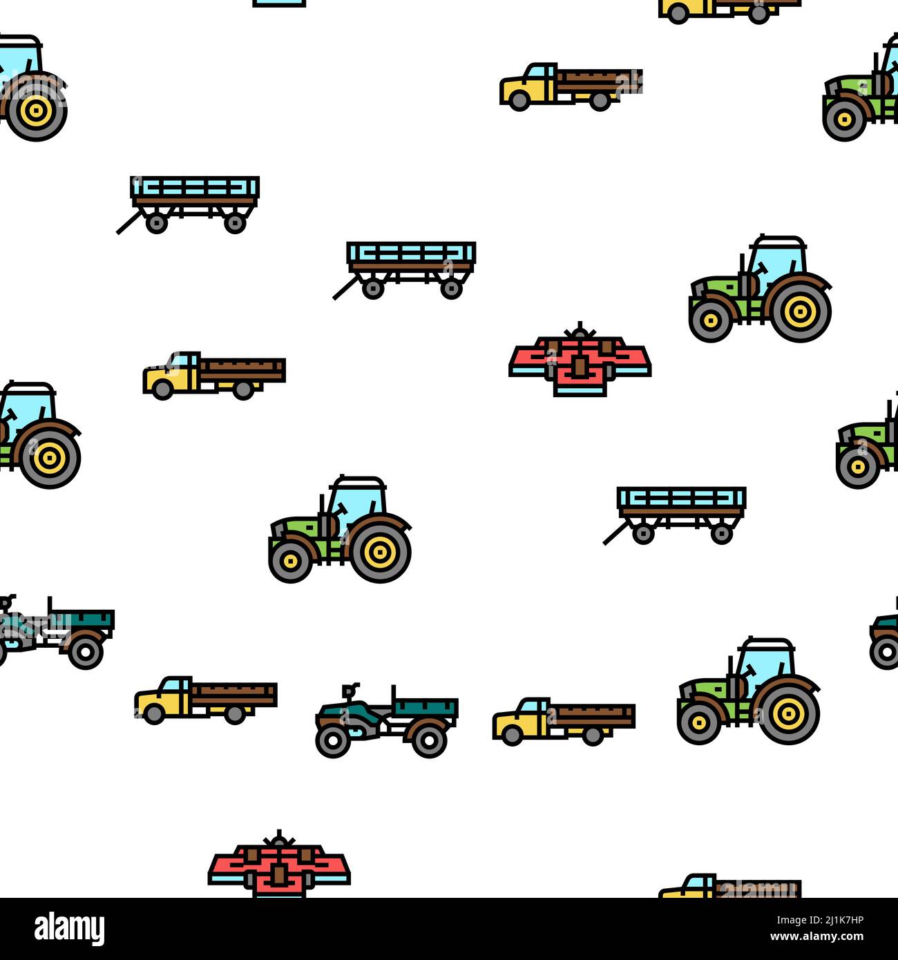 Farm Equipment And Transport Vector Seamless Pattern Stock Vector