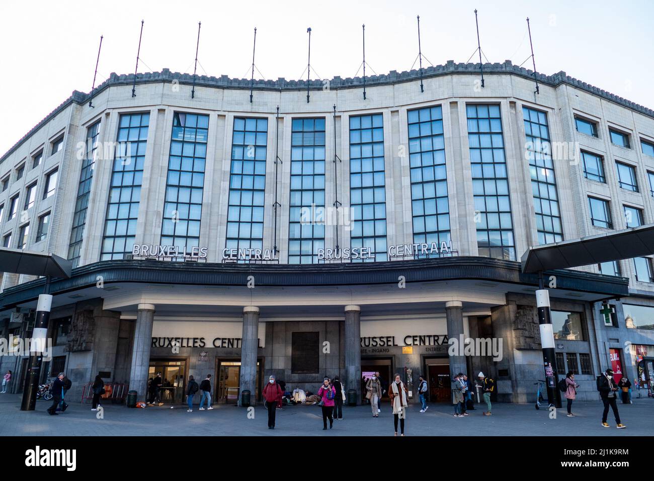 Brussels, Belgium March 24, 2022. Central Station facade. Brussels Central station, commonly known as Gare Centrale, is a station that connects the Ga Stock Photo