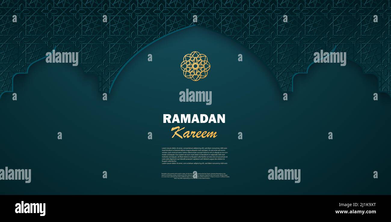 Eid Mubarak Islamic Arabic green arch pattern background with geometric ...