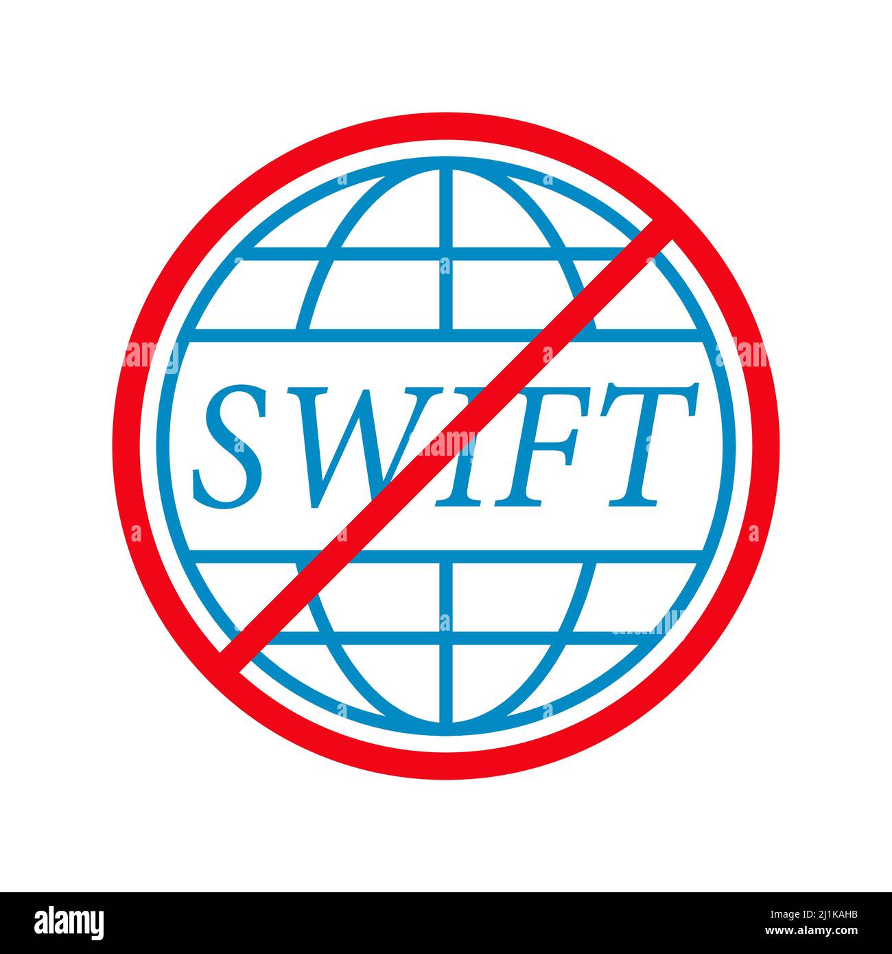 Round red no symbol with SWIFT sign. Stop financial world transactions. Stock Vector