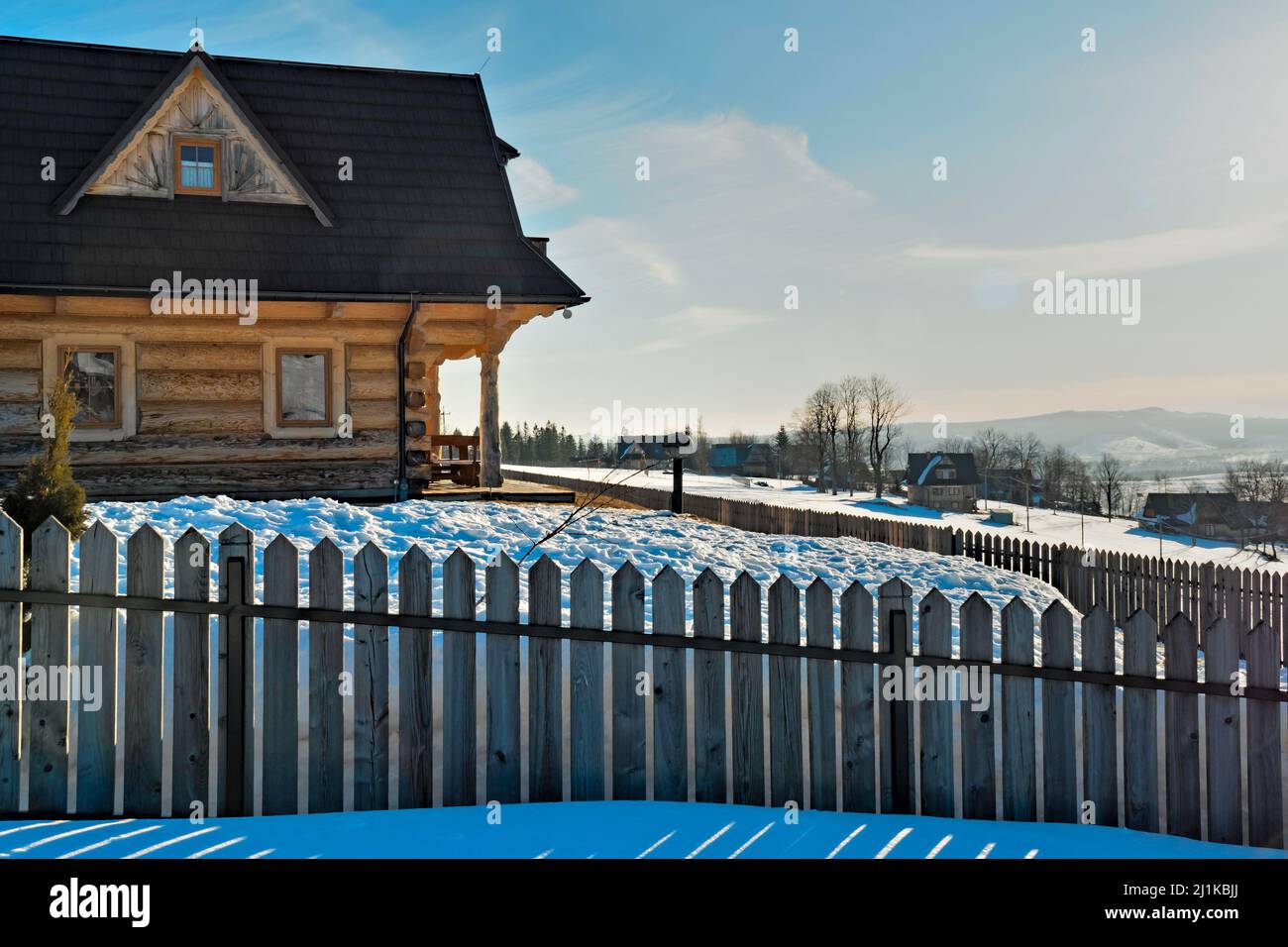 Winter mountain landscape in the Tatra with traditional mountain huts Stock Photo