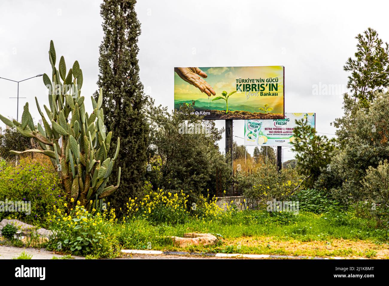 Billboards in an industrial area of the Turkish Republic of Northern Cyprus (TRNC) Stock Photo