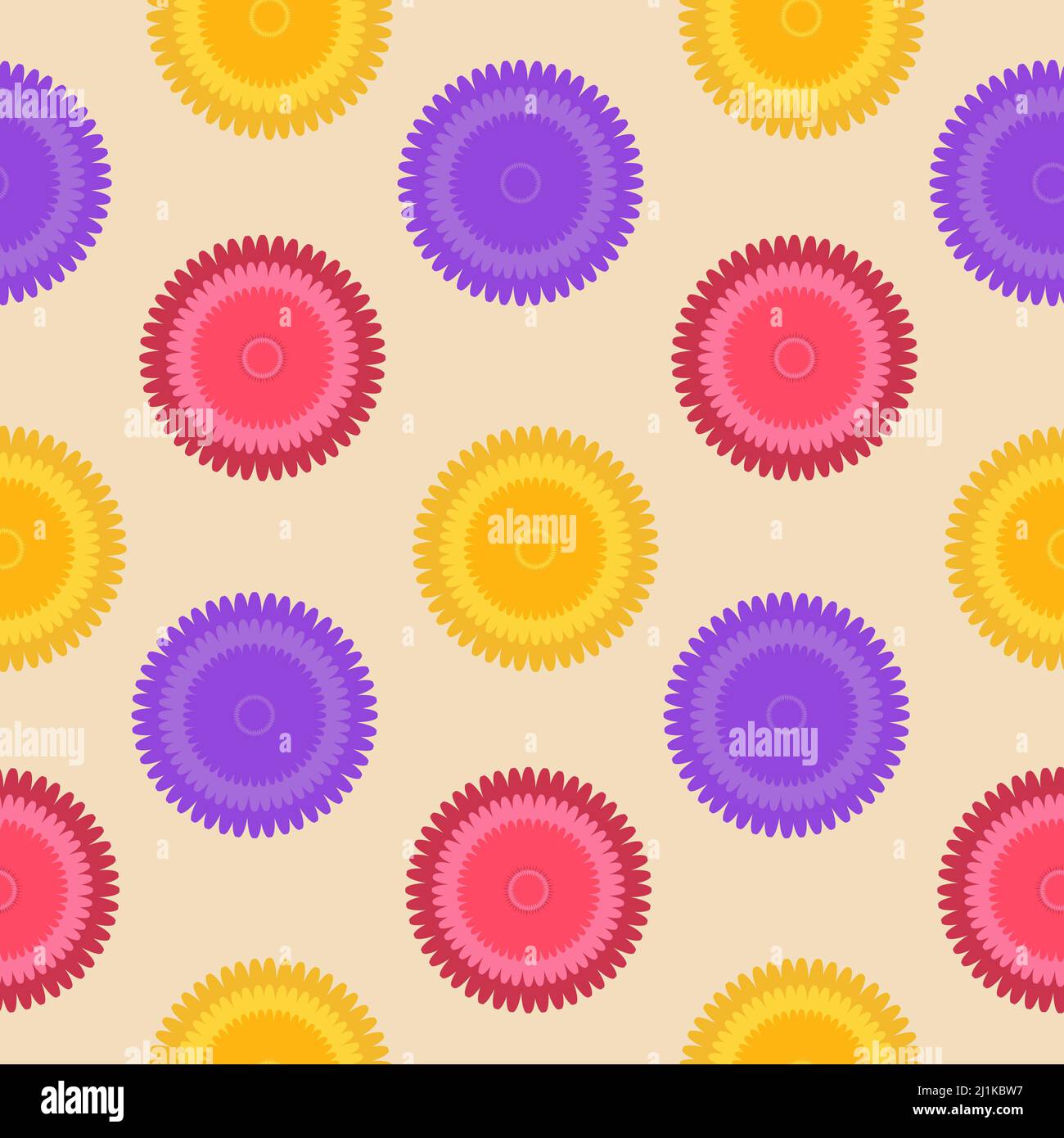 Round yellow purple flower seamless pattern. Design for fabric, textile ...