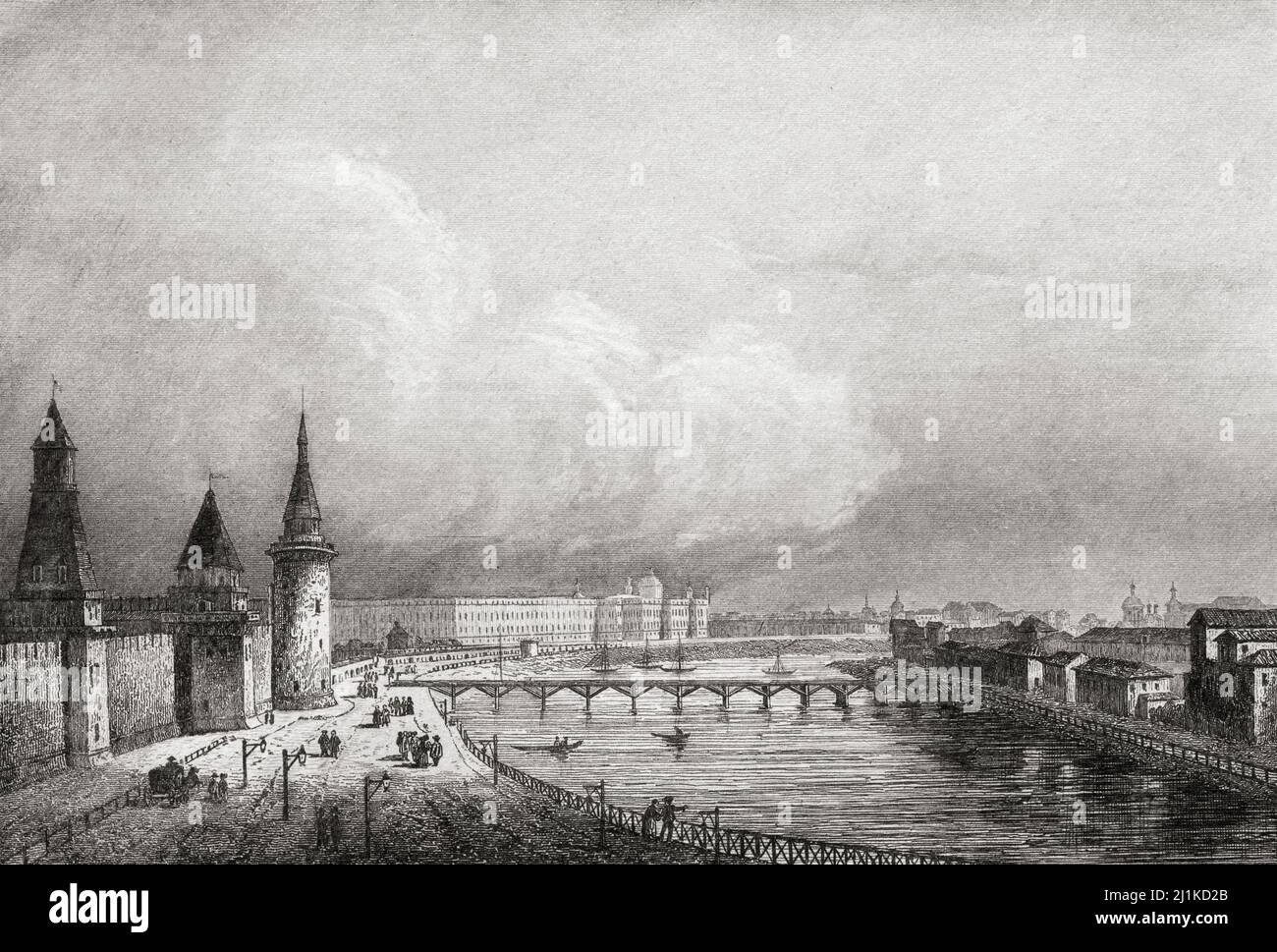 View of the orphanage building, Moscow. 19th century steel engraving by Cadolle, Lemaitre direxit and Lalaisse. Stock Photo