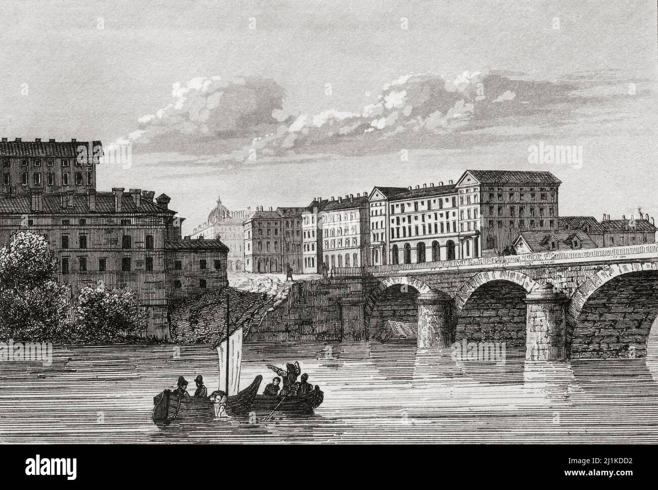Turin (Torino), Italy. 19th century steel engraving by Lemaitre direxit. Stock Photo