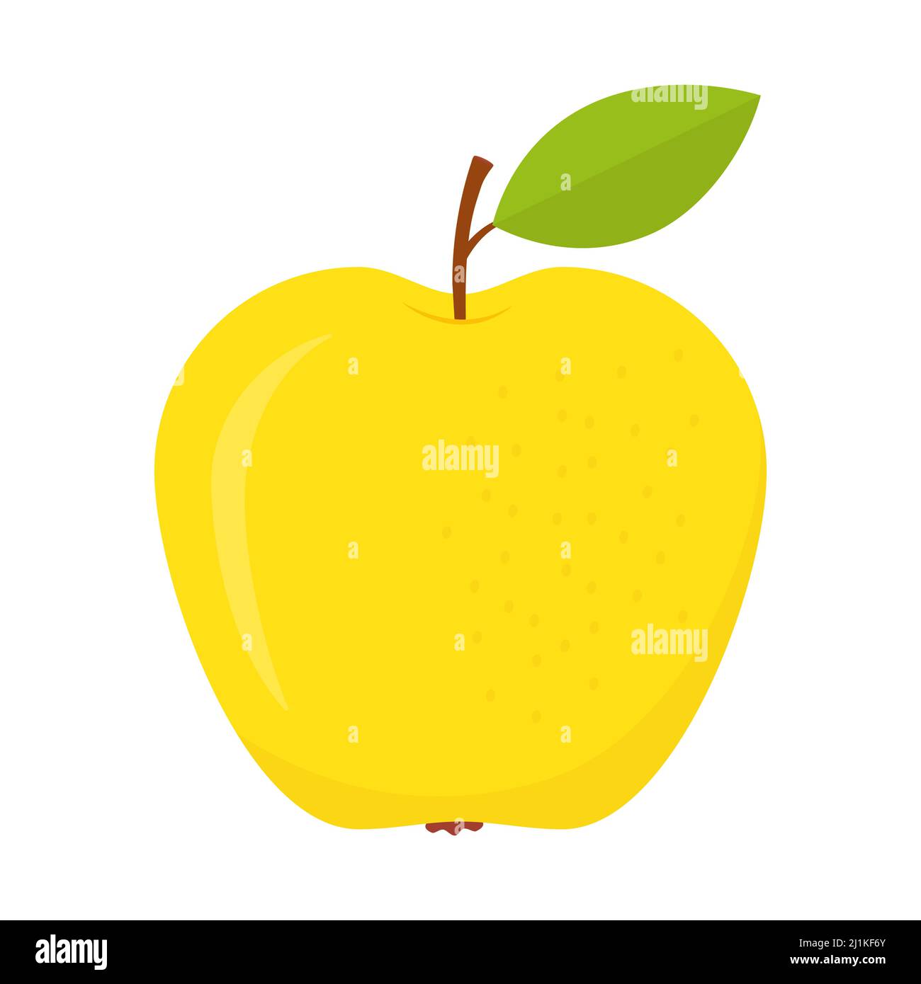 Yellow apple. Sweet cute flat apple with green leaf. Vector isolated on white. Stock Vector