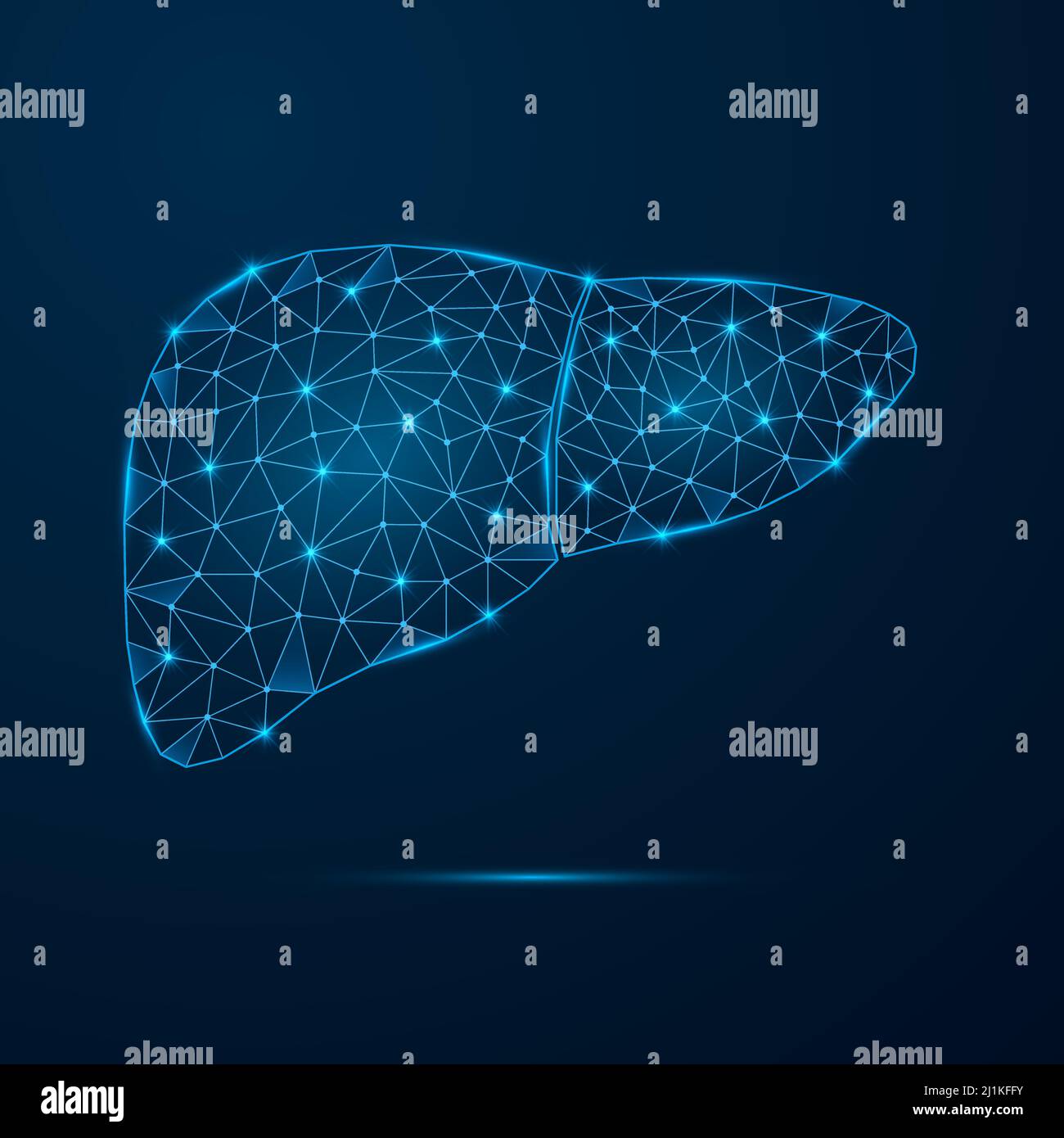 Human liver with low poly glowing connected dots. Internal organ with ...