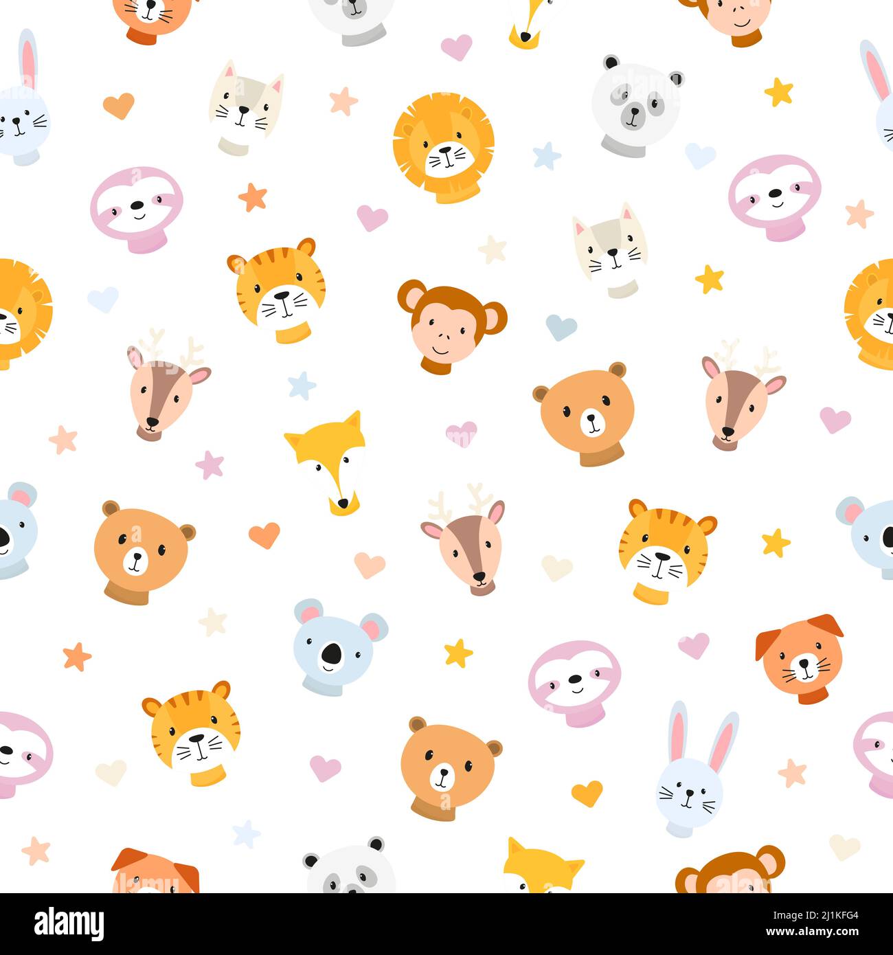 Cute animals heads seamless pattern background. Vector child ...