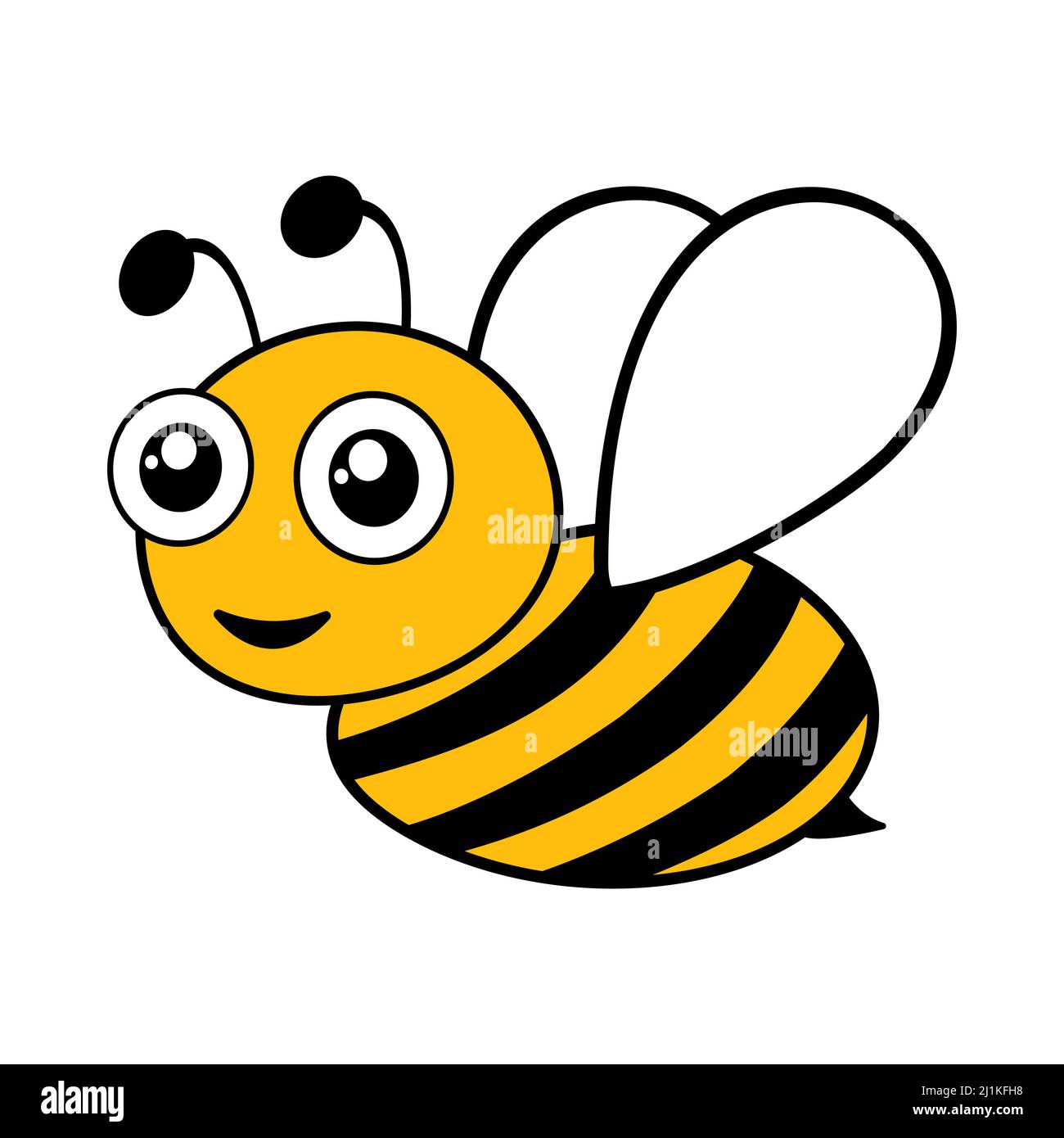 Cute bee character. Happy yellow and black bee with big eyes Stock Vector