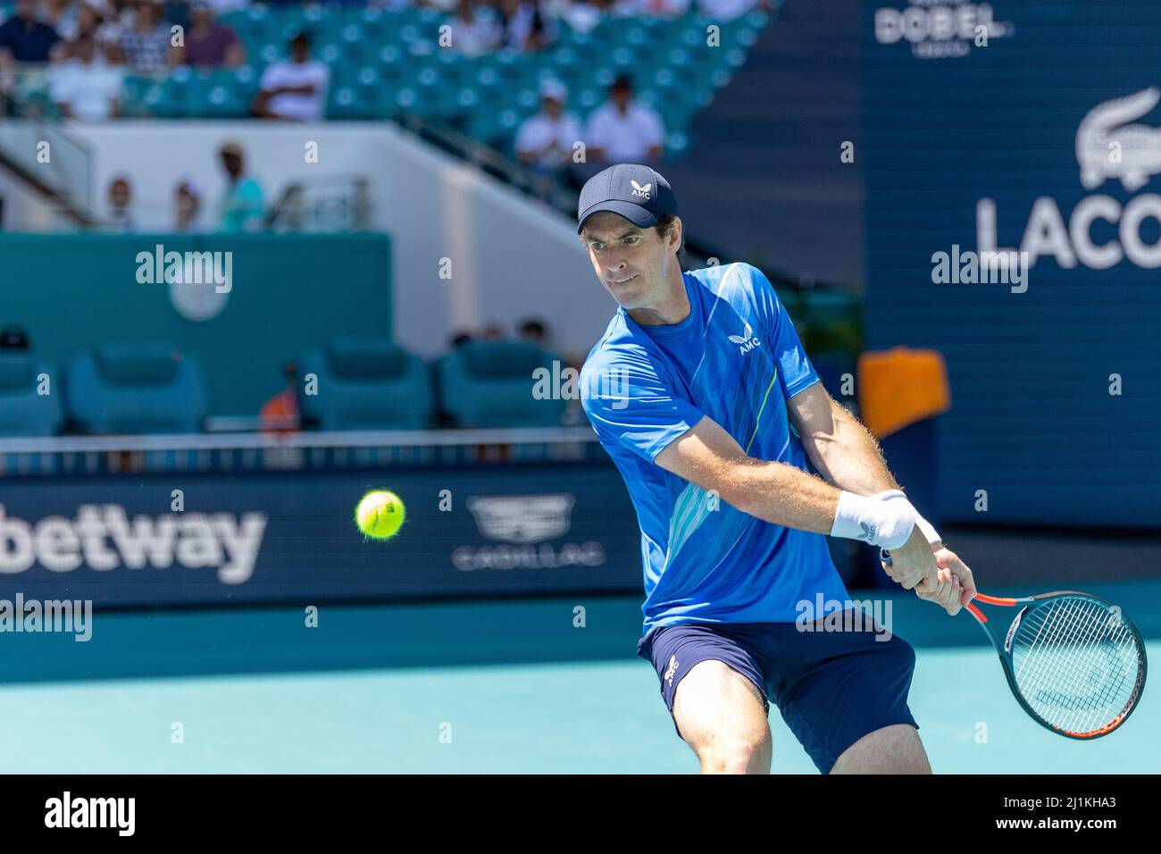 Miami Gardens, FL, USA. 26th March 2022. Andy Murray (GBR) vs Daniil Medvedev (RUS) during the world tennis tournament at the 2022 Miami Open powered by Itau. Score: 6-4, 6-2. Winner: Daniil Medvedev (RUS). Credit: Yaroslav Sabitov/YES Market Media/Alamy Live News. Stock Photo