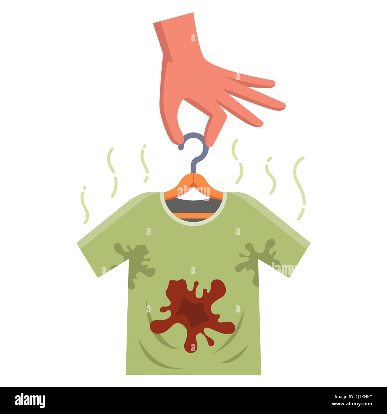 dirty men's tshirt with food stain. sweat stains on clothes. flat vector illustration Stock