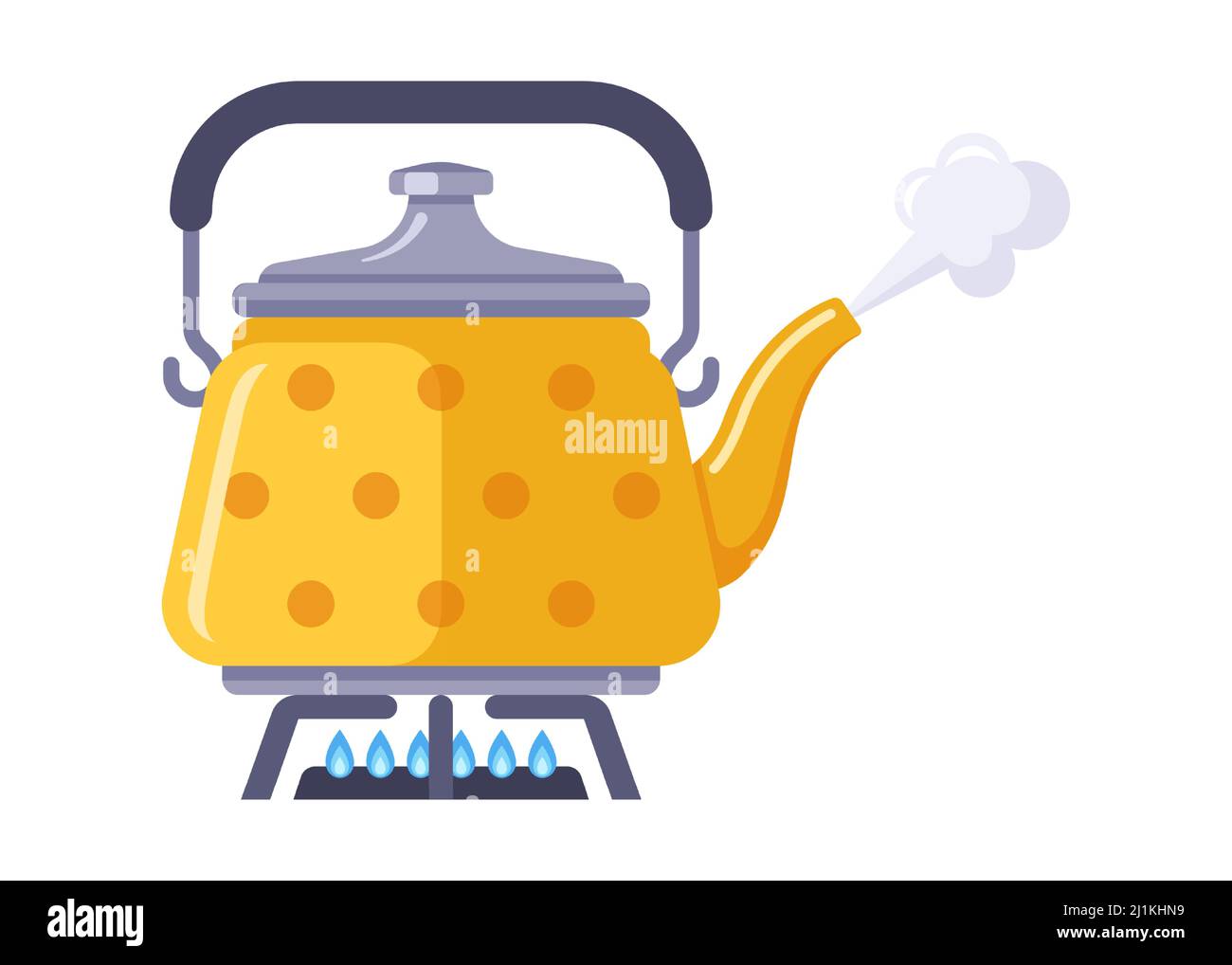 kettle stands on a gas stove and boils water. preparation of warm water