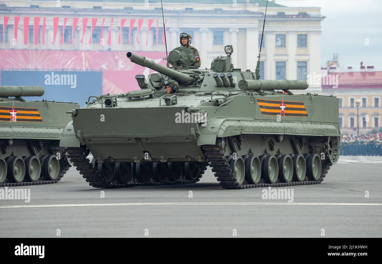 ST. PETERSBURG, RUSSIA - JUNE 20, 2020: Infantry fighting vehicle BMP-3 at the military parade in honor of Victory Day. Saint-Petersburg Stock Photo