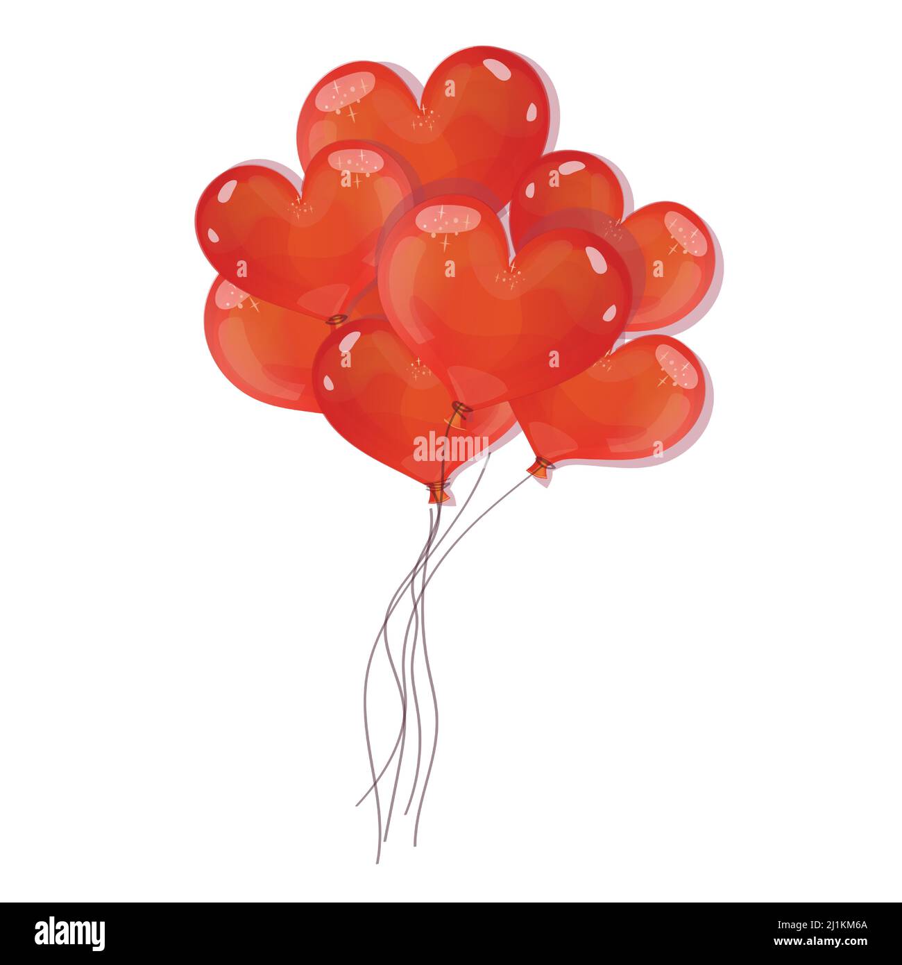 A bunch of red heart-shaped balloons isolated on white background ...